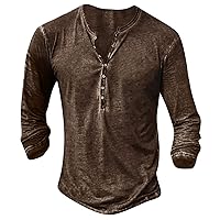Henley Long Sleeve Shirts for Men,Men's T-Shirt Vintage Casual Tops Goth Button Up V-Neck Sweatshirt Tee Shirt