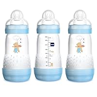 Easy Start Anti-Colic Bottle 9 oz (3-Count), Baby Essentials, Medium Flow Bottles with Silicone Nipple, Baby Bottles for Baby Boy, Blue