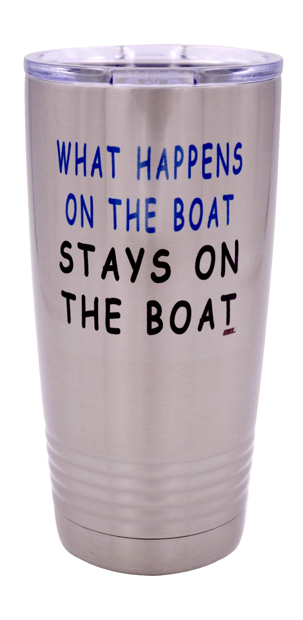 Rogue River Tactical Large Funny Fishing 20 Ounce Travel Tumbler Mug Cup w/Lid What Happens on The Boat Stays On The Boat Fishing Gift Fish