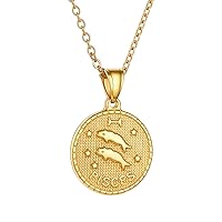 Gold Zodiac Necklace for Women Men, Constellation Coin Horoscope Astrology Pendant Necklaces Lucky Jewelry