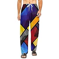 Geometric Pattern in Mondrian Style All Over Print Pajama Pants Elastic Waistband Pajama Bottoms for Men Women