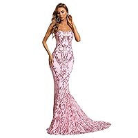 Fall Dresses for Women 2023 Floor Length Sequin Prom Dress Dresses for Women (Color : Baby Pink, Size : Small)