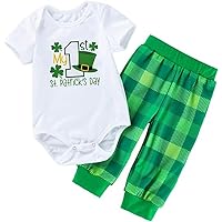 Infant Baby Girls Boys St. Patrick's Day Green Shamrock Outfit 2PCs Bodysuit Romper Pant Set 0-24 Months