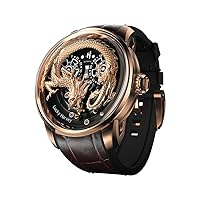 Lucky Harvey Men's Mechanical Automatic Watch 24K Gold 3D Dragon Dial Skeleton Watch Luminous Waterproof Luxury Men's Wristwatch Popular, gold