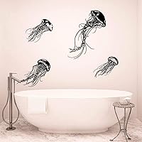 Set of 4 Jellyfishes Wall Decals 4 Jellyfishes Wall Stickers Jellyfish Bathroom Wall Art Decor Jellyfish Wall Design Beach Decor and Stick Wall Decals