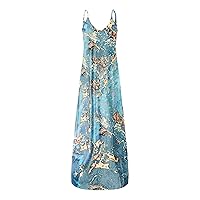 Beach Wear for Women,Women's Casual Summer Floral Long Maxi Dresses Floor Length Sleeveless Plus Size Sundresses