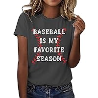 Cute Baseball Shirt Women Summer Sports Softball Novelty Tee Short Sleeve Crew Neck Baseball Mom Casual Letter Print Tshirt