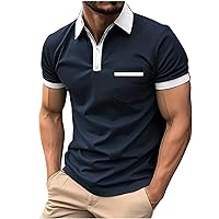 Men's Quarter Zipper Golf Shirts Lightweight Color Block Casual T-Shirts Slim Fit Short Sleeve Sports Polo Shirt for Men