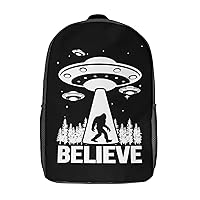 Bigfoot Alien UFO Print 17 Inch Daypack Travel Laptop Backpack Unisex Large Capacity Shoulder Backpacks Funny Graphic