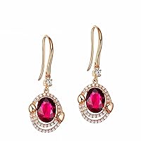 Beydodo Earrings 750 Rose Gold Diamond, Heart Halo with Red Tourmaline 2ct Women's Earrings Wedding for Women Jewellery Nickel Free, Diamond, Tourmaline