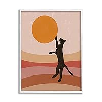 Black Cat Reaching Stripes Pattern Framed Giclee Art, Design by Birch&Ink,24x30