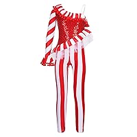 CHICTRY Kids Girls Christmas Candy Cane Costume Striped Criss-Cross Back Ballet Dance Gymnastic Leotard Jumpsuit Red Long Jumpsuit 10 Years