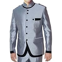 Silver Mens Indian Nehru Collar Suit NSP135