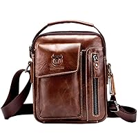 Hebetag Small Leather Shoulder Bag Crossbody Pack for Men Outdoor Travel Business