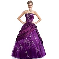 Women's Embroidery Taffeta Evening Quinceanera Dress Prom Party Gown