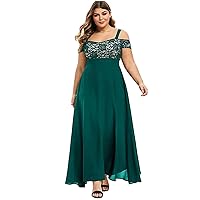 XJYIOEWT Women's Formal Dresses for Wedding Guest,Women Plus Size Cold Shoulder Floral Lace Maxi Party Evening Camis Lon