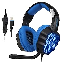 Gaming Headset Breathing Light Computer Game Headset with Microphone Breathing Lamp Computer Game Wired Headset USB7.1 Headphone (Black)