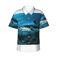 Blue Shark Men's Casual Button-Down Hawaiian Shirts â€“ Funky Tropical Summer Outfits â€“ Retro Printed Beach Wear for Men
