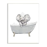 Stupell Industries Baby Elephant Bubble Claw Bathtub Safari Animal Bathroom, Designed by Ziwei Li Wall Plaque, 10 x 15, White