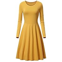 GRASWE Women's Long Sleeve Pleated Dress Casual A Line Solid Swing Midi Dresses