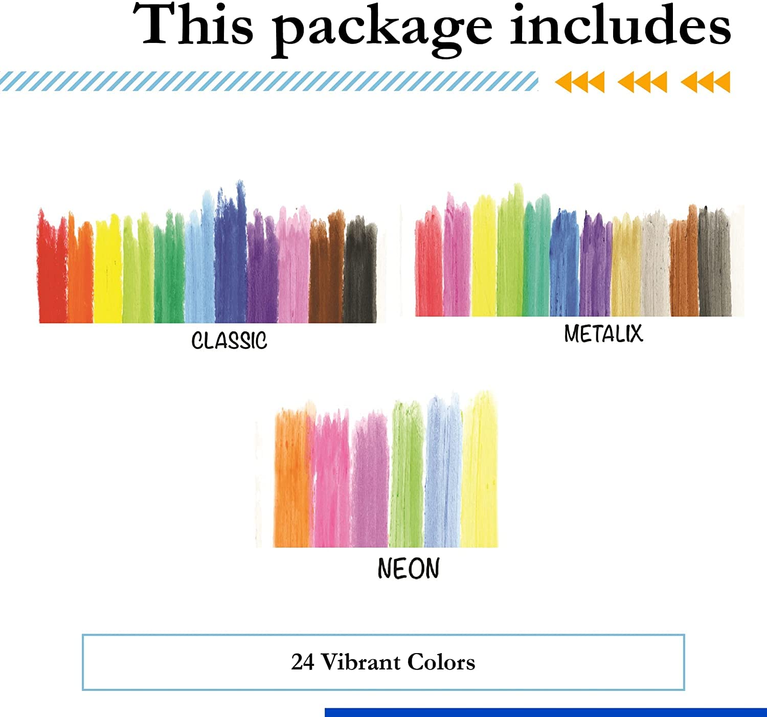 The Pencil Grip Kwik Stix Solid Tempera Paint Pens, Assorted Vibrant Colors, Classic, Metallic & Neon Colors, Super Quick Drying, 24 Count - TPG-604