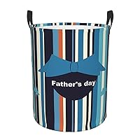 Father'S Day Stripes Print Laundry Hamper Waterproof Laundry Basket Protable Storage Bin With Handles Dirty Clothes Organizer Circular Storage Bag For Bathroom Bedroom Car