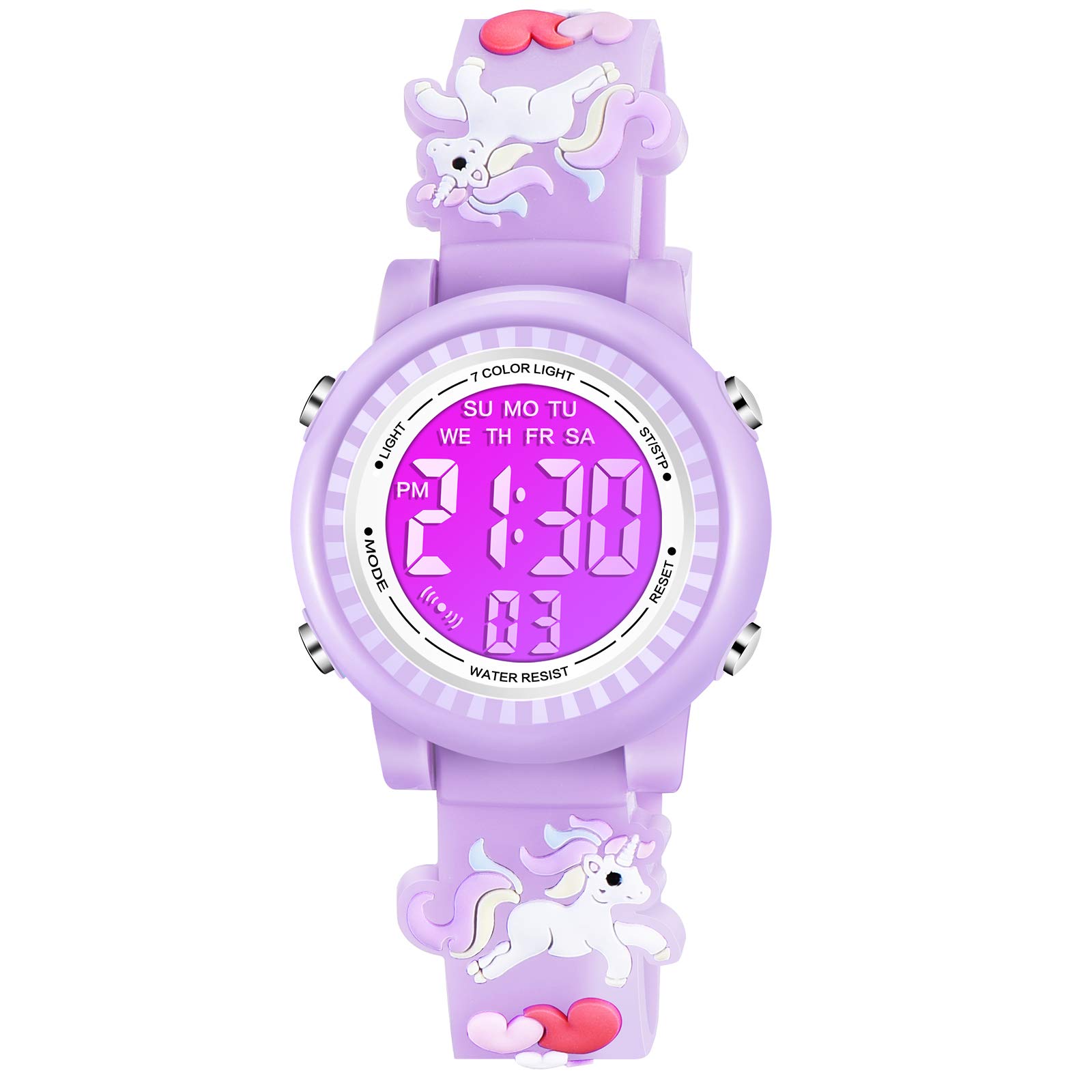 Venhoo Kids Watches 3D Cartoon Waterproof 7 Color Lights Toddler Wrist Digital Watch with Alarm Stopwatch for 3-10 Year Boys Girls Little Child