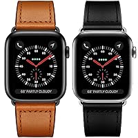 KYISGOS Compatible with iWatch Band 49mm 45mm 44mm 42mm, Genuine Leather Replacement Band Strap Compatible with Apple Watch Ultra 2/1 SE Series 9 8 7 6 5 4 3 2 1 (Brown/Black&Black/Silver, 49mm/4