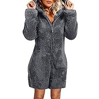 Women Outfits, Women's Jumpsuits, Rompers & Overalls Jumpsuits for Dressy Summer Elegant Outfits Long Sleeve Hooded Jumpsuit Pajamas Casual Winter Warm Rompe Sleepwear Romper (S, Dark Gray)
