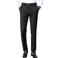 Men's Slim Striped Casual Tapered Pant Pinstripe Wrinkle Resistant Suit Pant Lightweight Business Dress Trousers