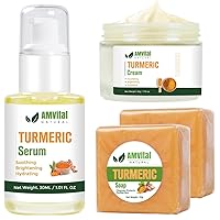 Complete Turmeric Skincare, Turmeric Soap Bar (2-Pack), Turmeric Serum & Turmeric Cream - Natural Solutions for Clear, Smooth Skin - For All Skin Types, Men & Women