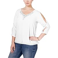 Womens Cold-Shoulder Pullover Blouse, White, XXX-Large