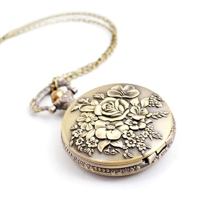 BOSHIYA Retro Flower Openwork Cover Quartz Pocket Watch with Chain Half Hunter Pocket Watches for Women with Box, for Mother's Day