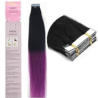 16''-24''Tape in Remy Human Hair Extensions Straight Skin Weft Human Hair 20pcs Ombre Mixed Color(16''30g,T1/PURPLE)