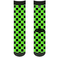 Buckle-Down Unisex-Adult's Socks Checker Black/Neon Green Crew, Multicolor