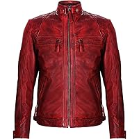 Vintage Retro Quilted Red Leather Jacket for Men’s