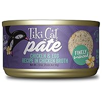 Tiki Cat Luau Pâté, Chicken and Egg Recipe in Chicken Broth, Grain-Free Balanced Nutrition Wet Canned Cat Food, for All Life Stages, 2.8 oz. Cans (Pack of 12)