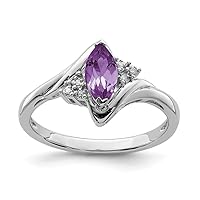925 Sterling Silver Polished Prong set Open back Diamond and Amethyst Ring Measures 2mm Wide Jewelry Gifts for Women - Ring Size Options: 6 7 8 9