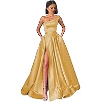 GUKARLEED Women's One Shoulder Prom Dresses Long Ball Gown High Slit Satin Corset Formal Gowns Evening Dress