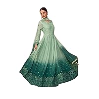 Green ombre Indian chinon net designer flaired Long anarkali wedding dress 7534