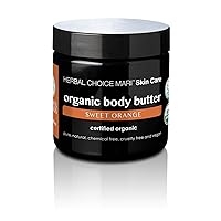 Organic Body Butter by Herbal Choice Mari (Sweet Orange, 4 Fl Oz Jar) - No Toxic Synthetic Chemicals
