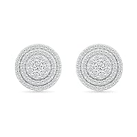 DGOLD Sterling Silver Round White Diamond Round Cluster Stud Earrings for Women (1/2 cttw)