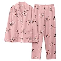 Big GirlTeens Pajamas Sleepwear Long Sleeve Button Down Retro floralTop Pant Pjs Loungewear Lounge Set