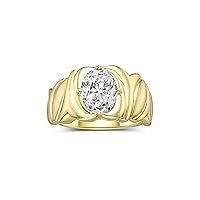 Rylos Solitaire 9X7MM Oval Gemstone Ring with Satin Finish Band Yellow Gold Plated Silver Birthstone Rings Size 5-10