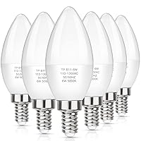 MAXvolador E12 LED Candelabra Light Bulbs 60W Equivalent, Daylight White 5000K 600 Lumen Chandelier Bulb, 6W B11 Candle Base, Non-Dimmable, Pack of 6