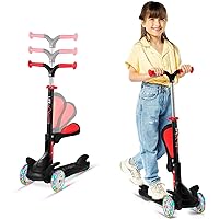 Kids Scooter – Foldable Seat – LED Wheel Lights Illuminate When Rolling – Children and Toddler 3 Wheel Kick Scooter – Adjustable Handlebar – Indoor and Outdoor- Pink - by Lifemaster