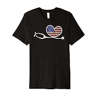 American Flag Nurse Stethoscope Heart Graphic Nurse Day Premium T-Shirt