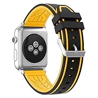 NNHF Sport Bands Compatible with Apple Watch Band 38mm 40mm 42mm 44mm, Two-Tone Bottom Flower Silicone Movement Watch Strap Replacement Band Compatible with Iwatch Series 5/4/3/2 (Black+Yellow, 44mm)