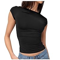 Womens Tshirts Y2k Basic Tee Summer Ribbed Tshirts Scooped Neck Women's Tops