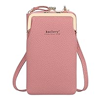 Messenger bag ladies vertical all-match shoulder bag fashion lychee pattern mobile phone bag Korean wallet women，Dark pink